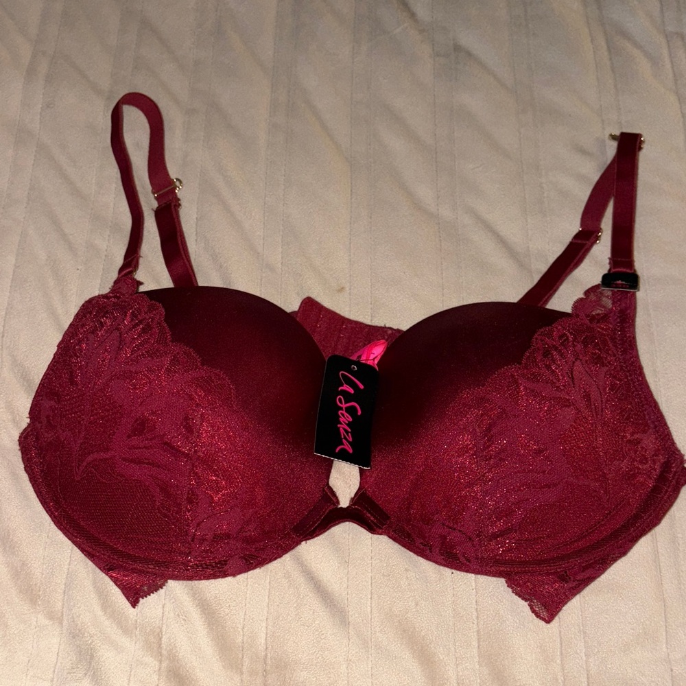 New La Senza Deep Red Lace Bra 34 D